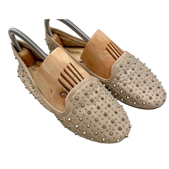 Zigi Soho Shoes - Zigi Soho Studded Smoking Loafers Nude Beige Silver Spiked Flats Shoes
